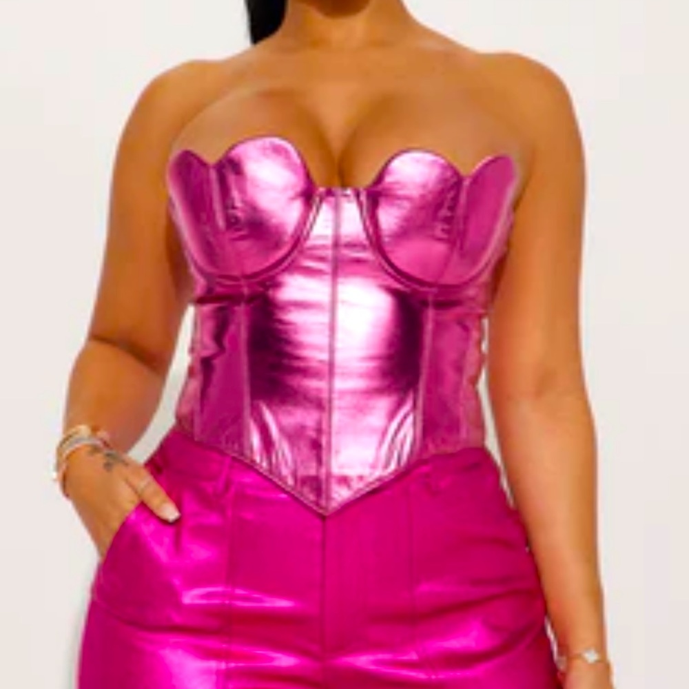 Pink leather tube top